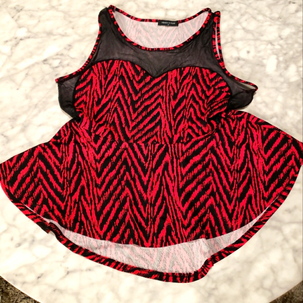 Dark red and black gently used sz.2x peplum top